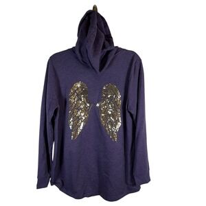 Victorias Secret Purple Sequin Angel Wings‎ Hoodie V-Neck Sweatshirt Large